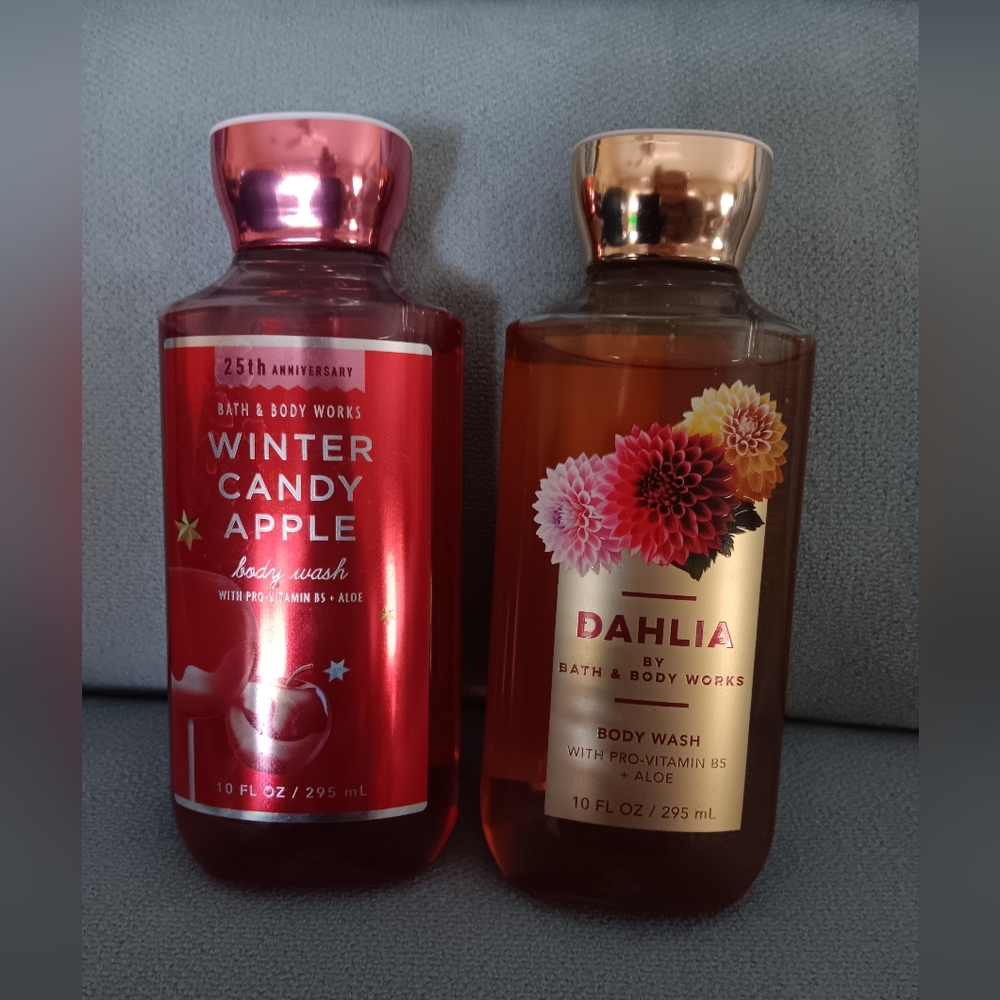 2 New BATH Gels Winter Candy Apple & Dahlia BBW 10 oz.